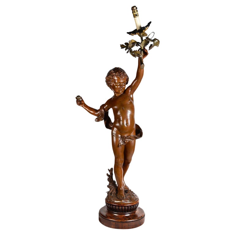 Moreau Large Bronze putti lamp, 19th For Sale at 1stDibs
