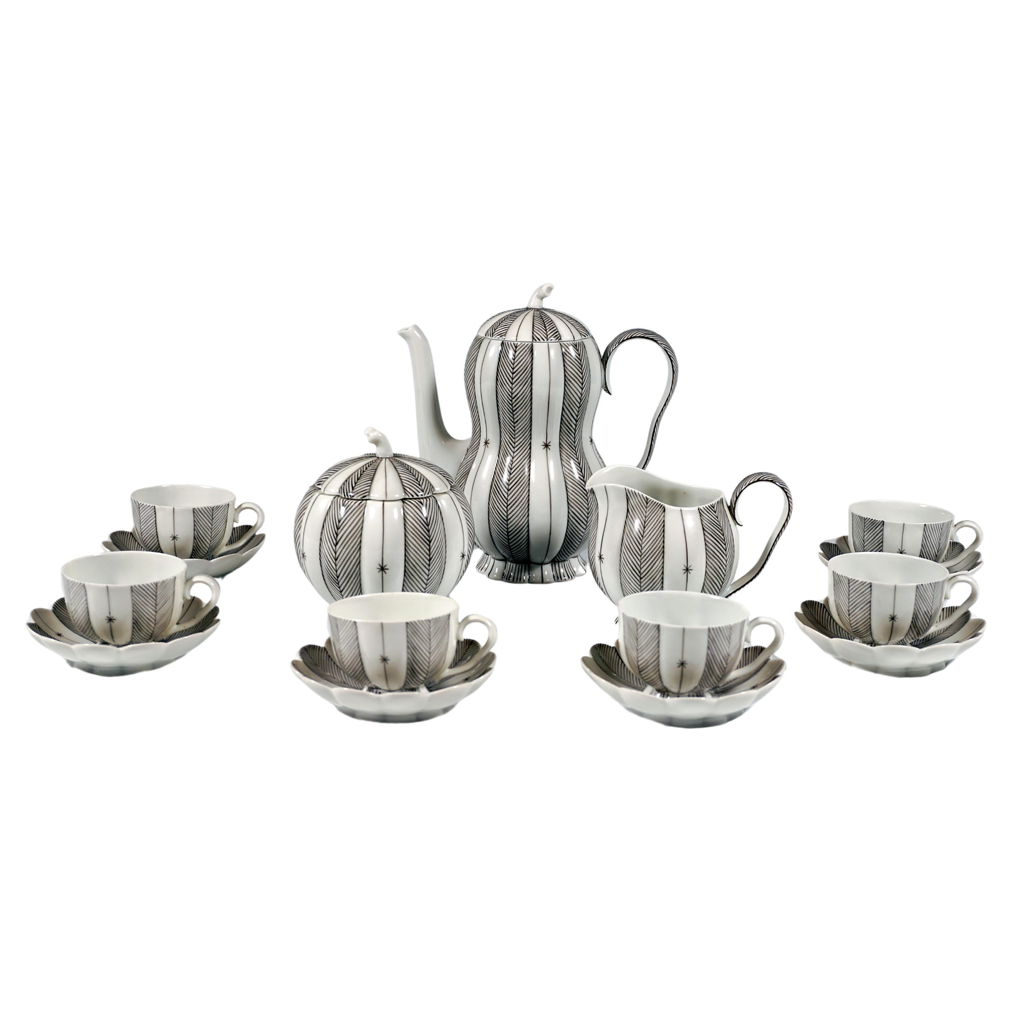 Augarten 'Melon' Art Déco Mocha Set, Designed By Josef Hoffmann, Vienna, 20th For Sale