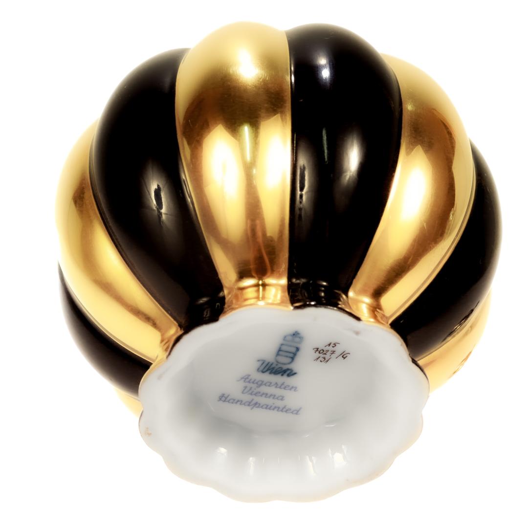 Augarten Porcelain Josef Hoffmann Black & Gold Melone Covered Box / Sugar Bowl 3
