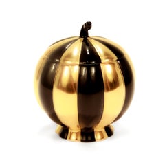 Augarten Porzellan Josef Hoffmann Schwarz & Gold Melone Deckel Box / Zuckerschale mit Melone Deckel