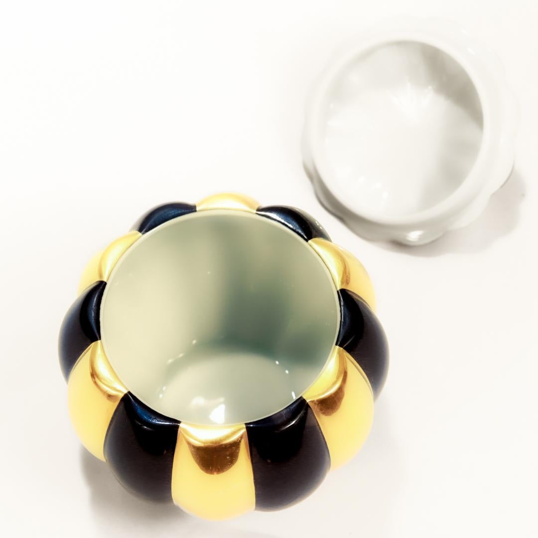 Augarten Porcelain Josef Hoffmann Black & Gold Melone Covered Box / Sugar Bowl  For Sale 2