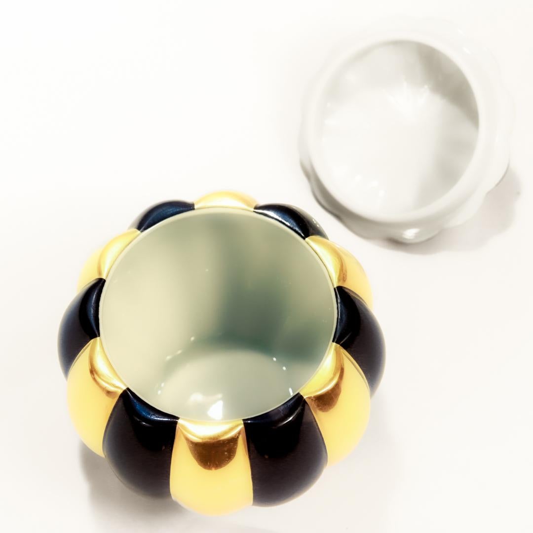 Augarten Porcelain Josef Hoffmann Black & Gold Melone Covered Box / Sugar Bowl 1