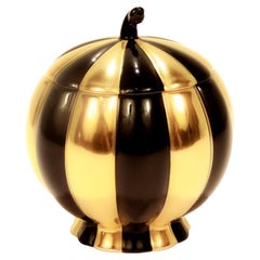 Augarten Porcelain Josef Hoffmann Black & Gold Melone Covered Box / Sugar Bowl 