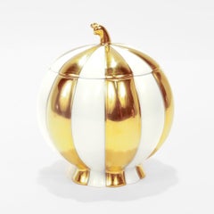 Augarten Porzellan Josef Hoffmann Weiß & Gold Melone Deckel Box / Zuckerschale aus Porzellan