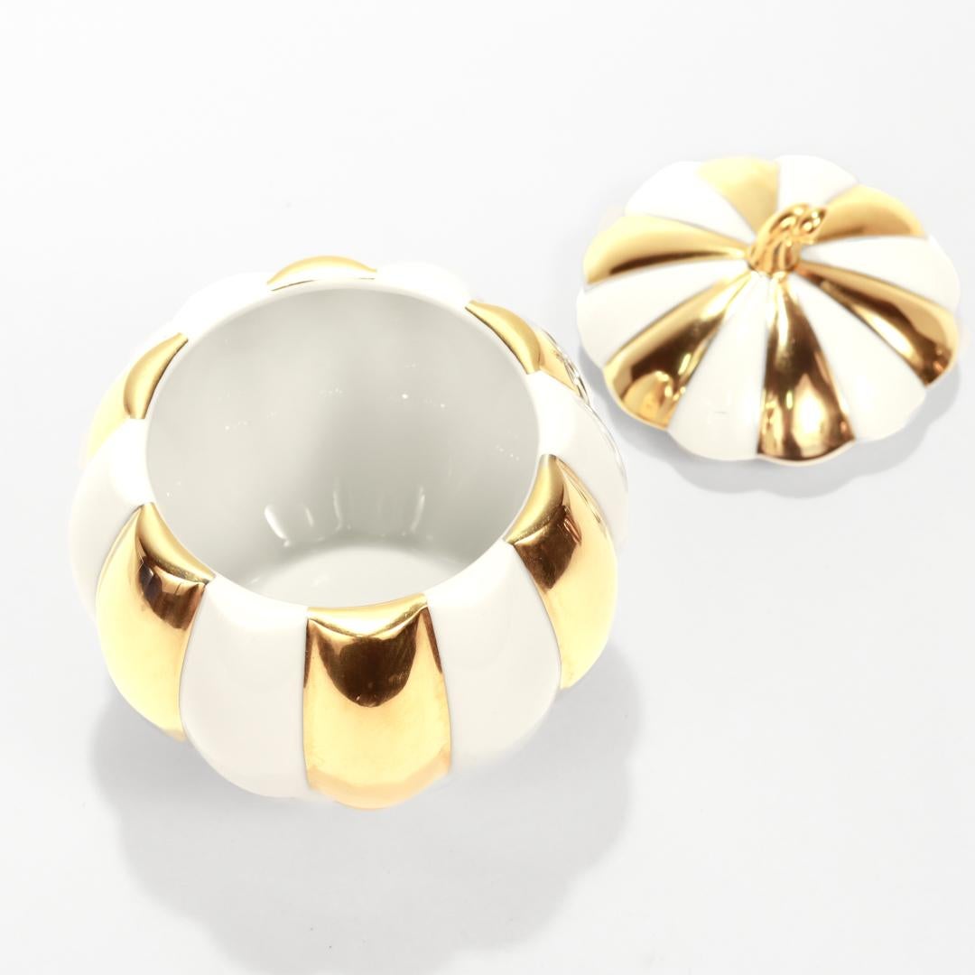 Augarten Porcelain Josef Hoffmann White & Gold Melone Covered Box / Sugar Bowl  For Sale 1