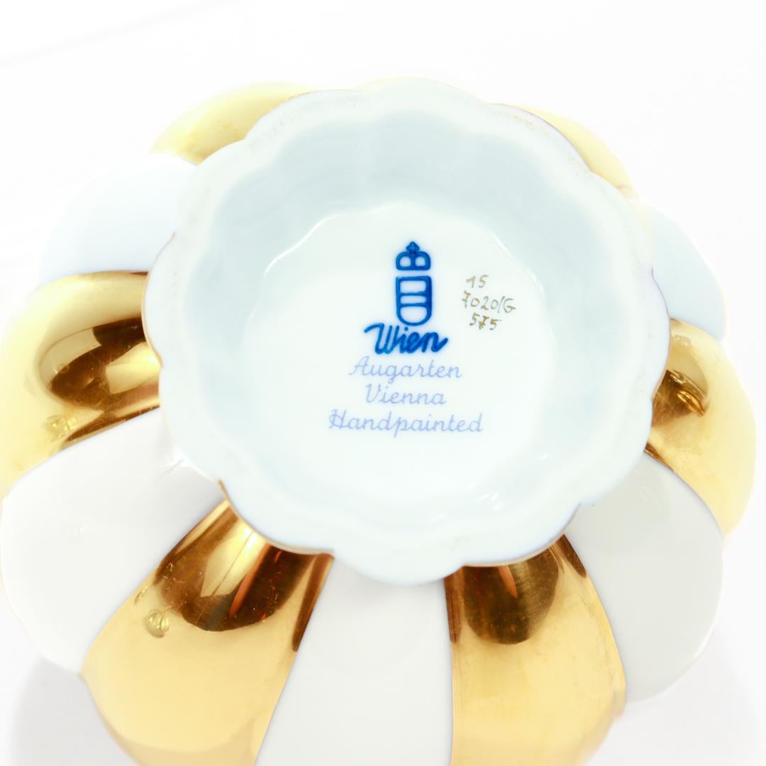 Augarten Porcelain Josef Hoffmann White & Gold Melone Covered Box / Sugar Bowl  For Sale 2