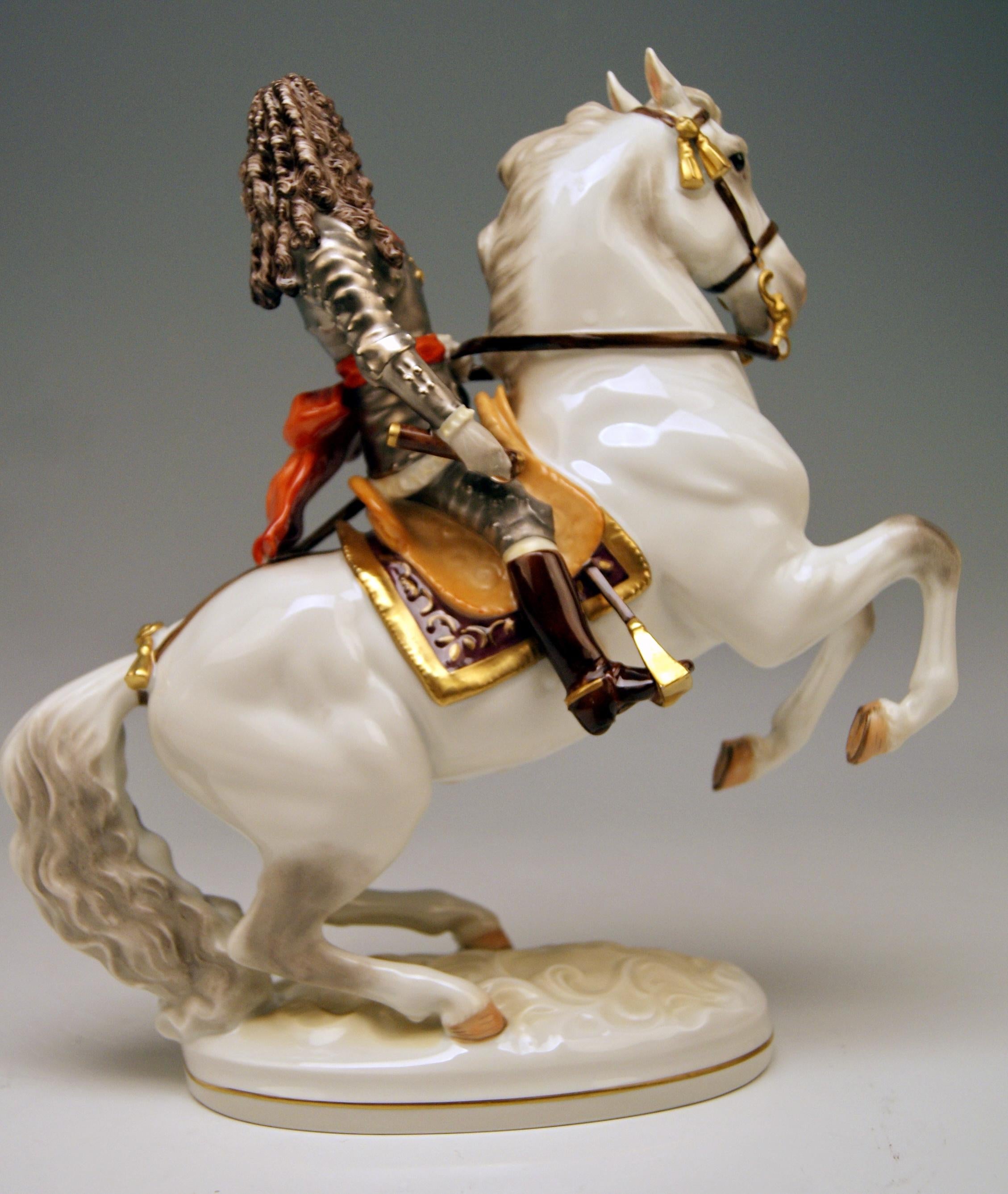 Baroque Augarten Vienna Figurine Prince Eugene of Savoy on Horse Levade Made, circa 1960