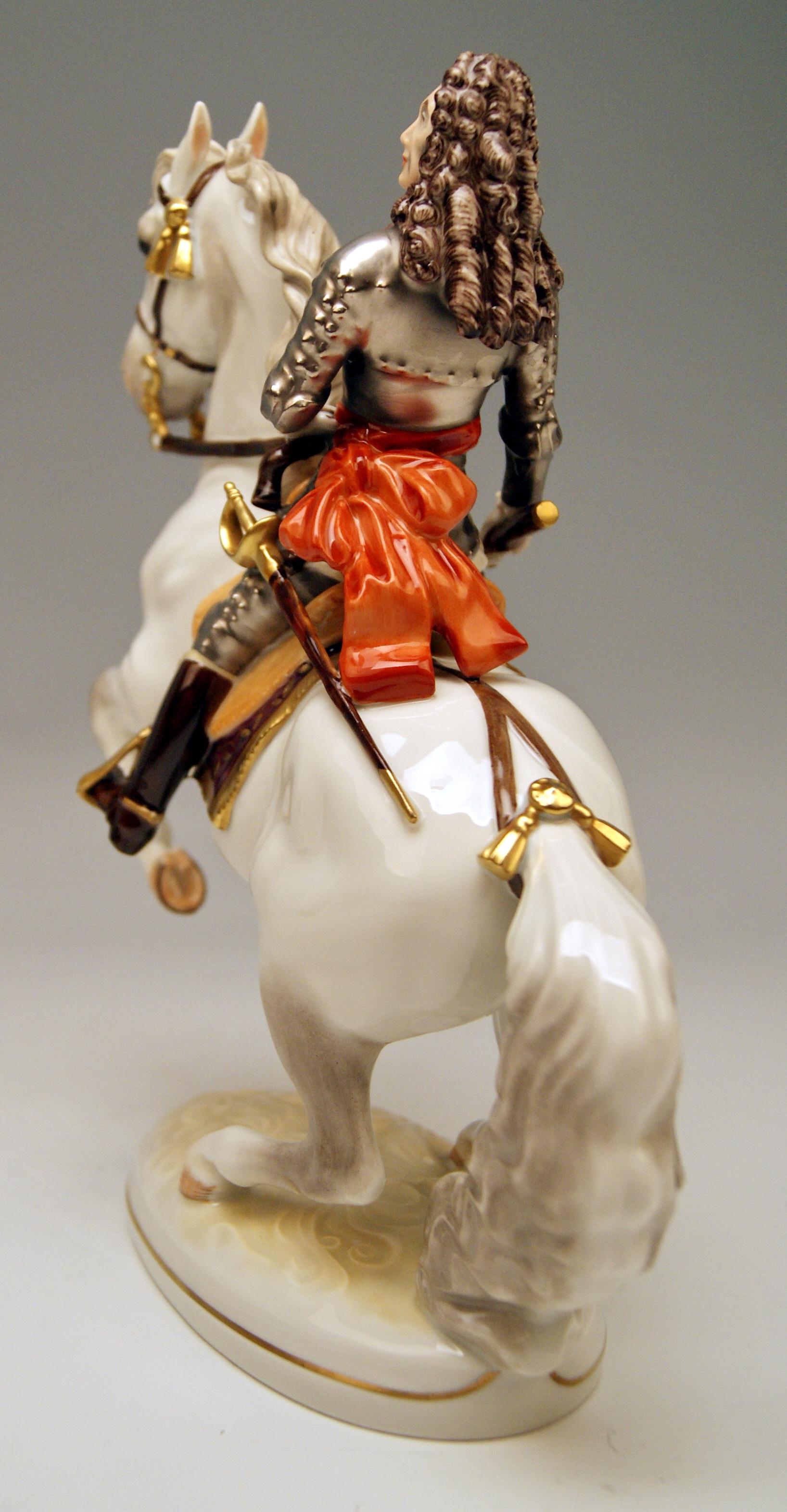 Austrian Augarten Vienna Figurine Prince Eugene of Savoy on Horse Levade Made, circa 1960