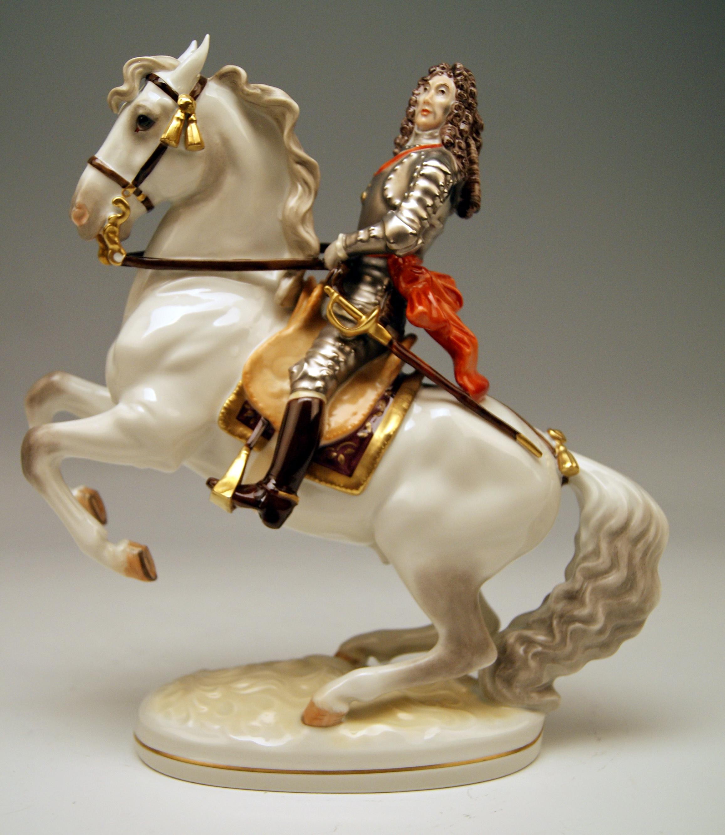 20th Century Augarten Vienna Figurine Prince Eugene of Savoy on Horse Levade Made, circa 1960