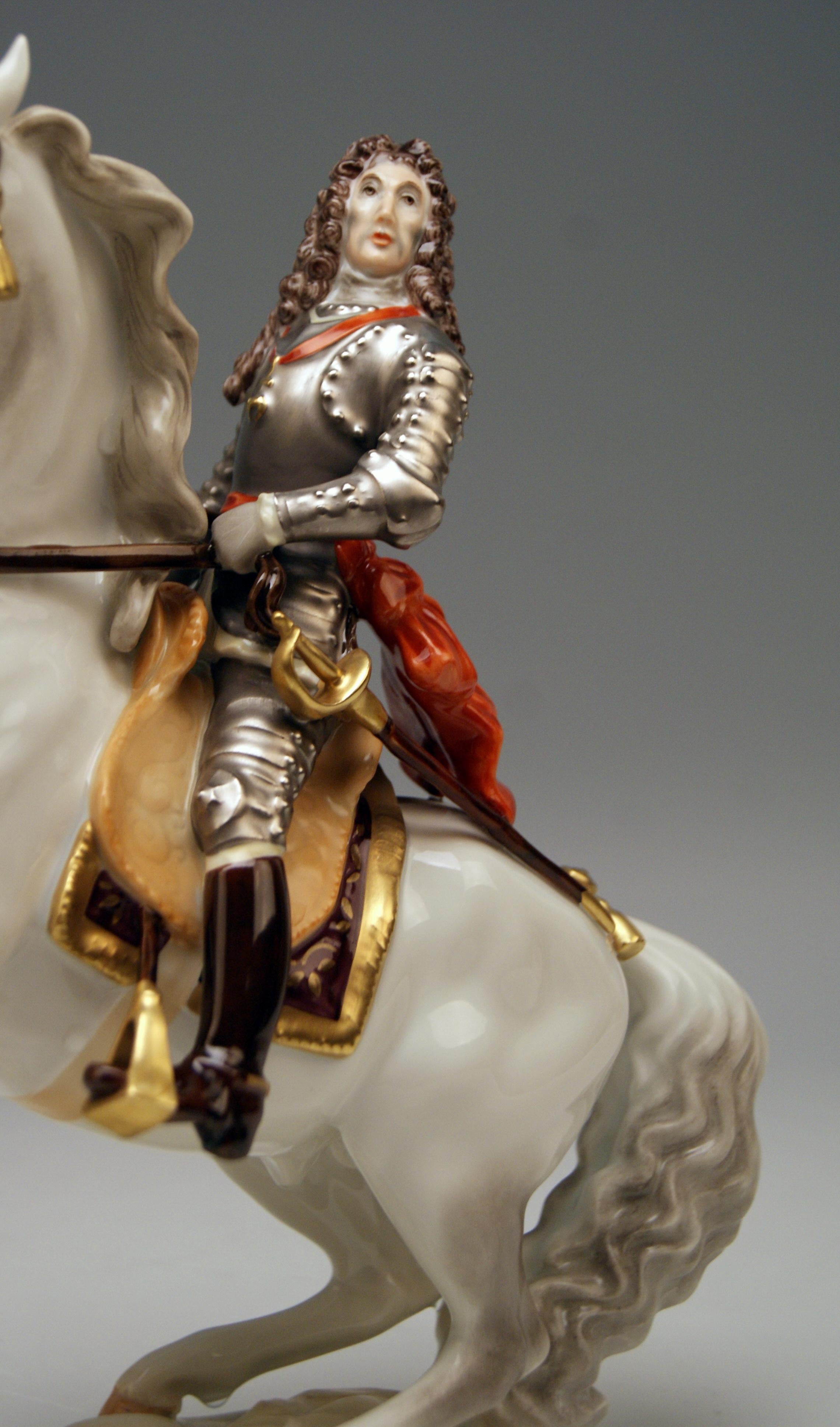 Porcelain Augarten Vienna Figurine Prince Eugene of Savoy on Horse Levade Made, circa 1960
