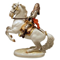 Figurine Augarten Vienne Prince Eugène de Savoie sur cheval Levade Made:: circa 1960