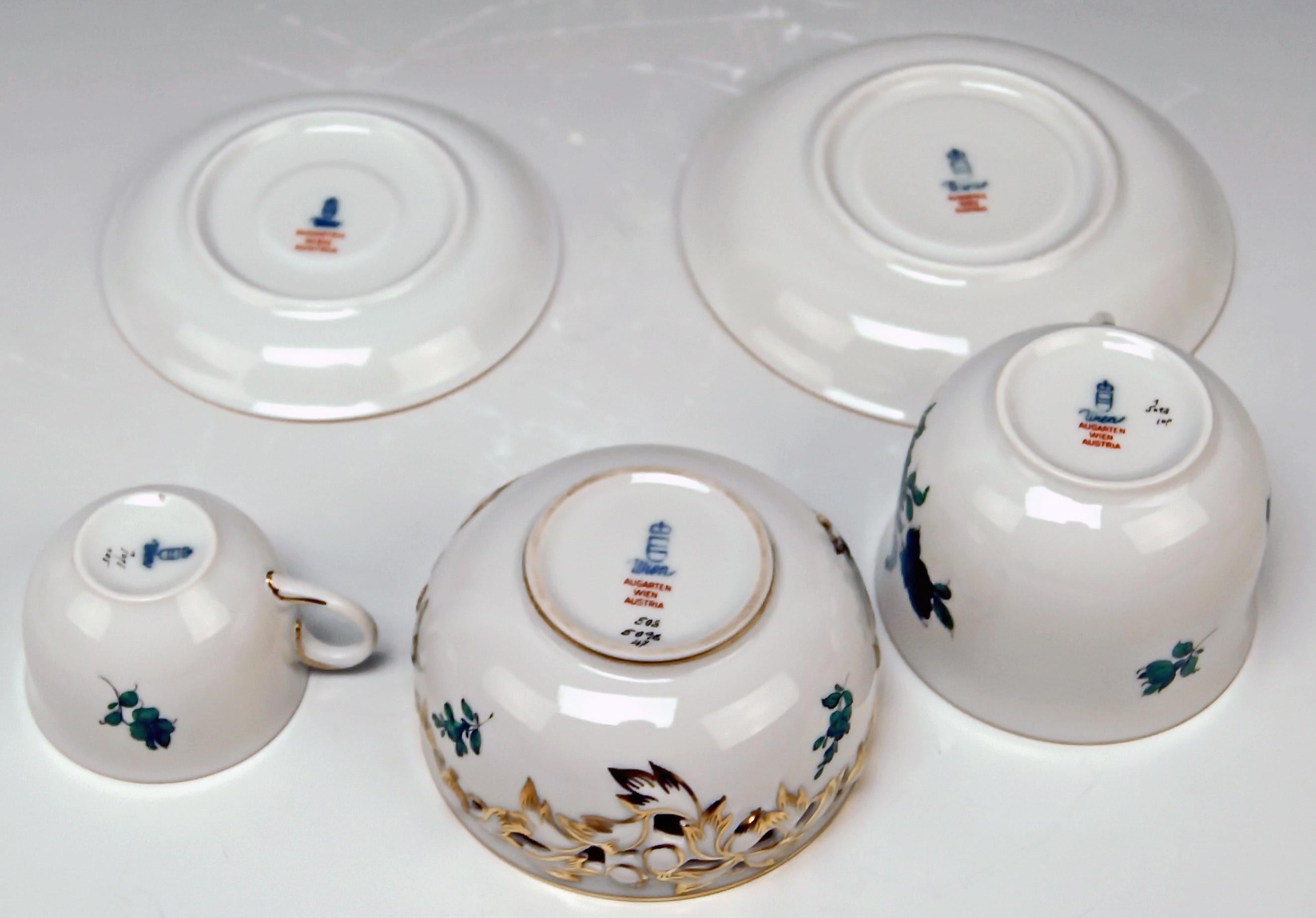 Painted Augarten Vienna Mocha Tea Set Six Persons Maria Theresia Form Schubert For Sale
