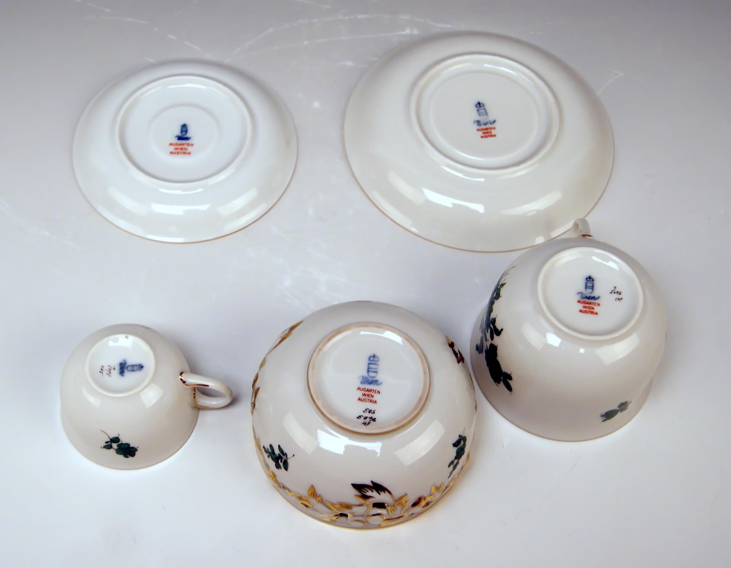 20th Century Augarten Vienna Mocha Tea Set Six Persons Maria Theresia Form Schubert For Sale