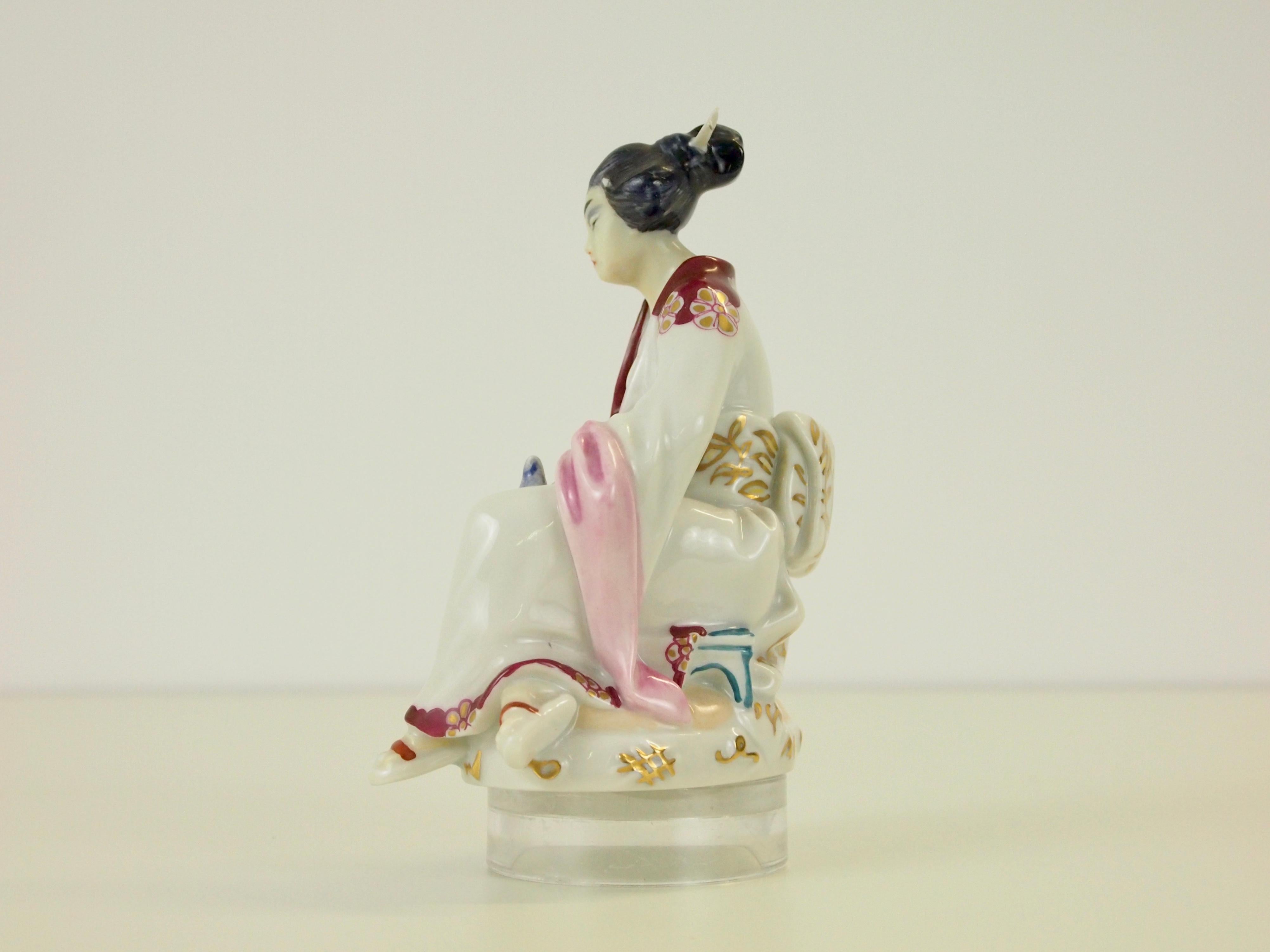 Hand-Painted Augarten Wien Porcelain Figurine Depicting a Chinese Woman by Mathilde Jaksch For Sale
