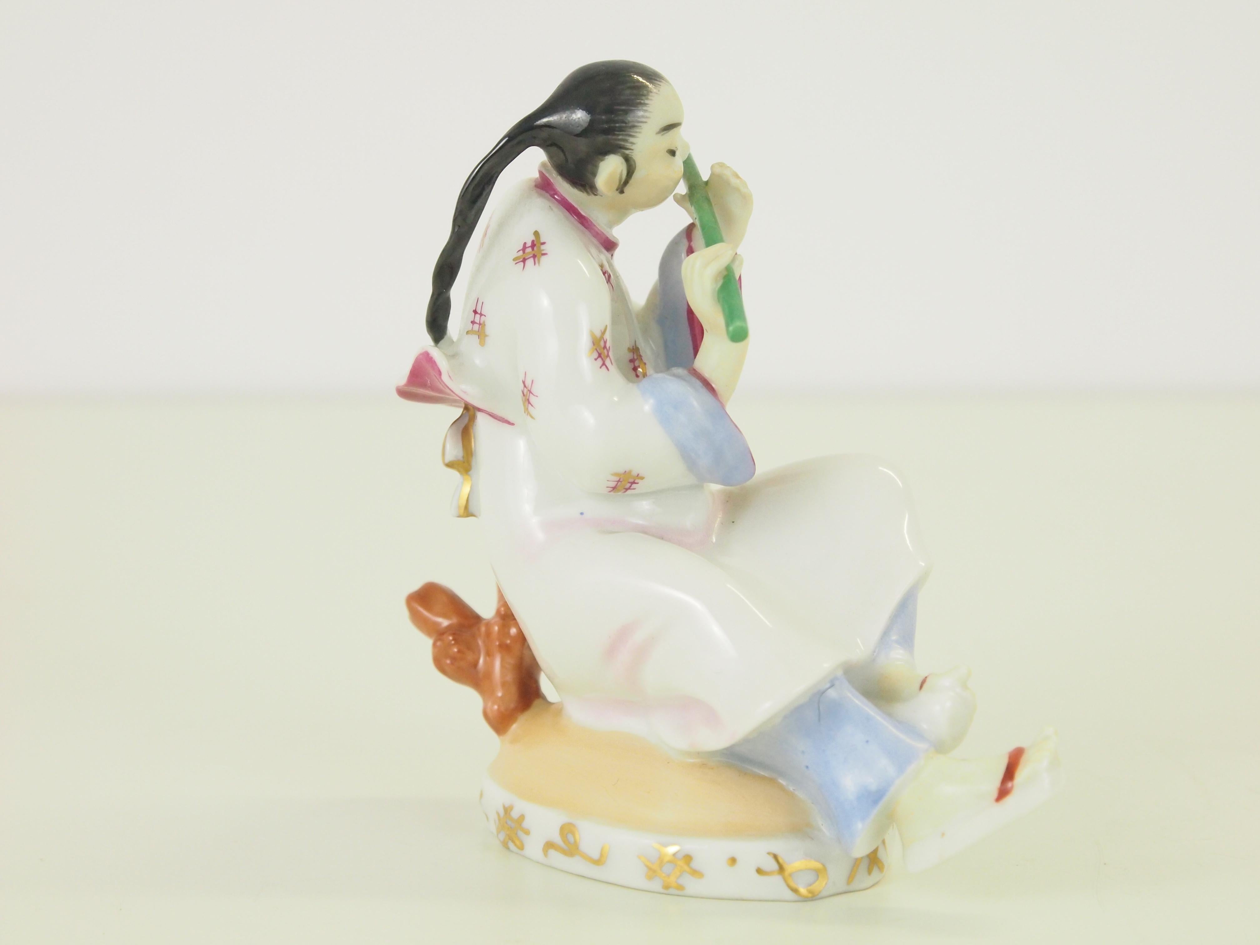 Romantic Augarten Wien Porcelain Figurine of a Chinese Man with Flute For Sale