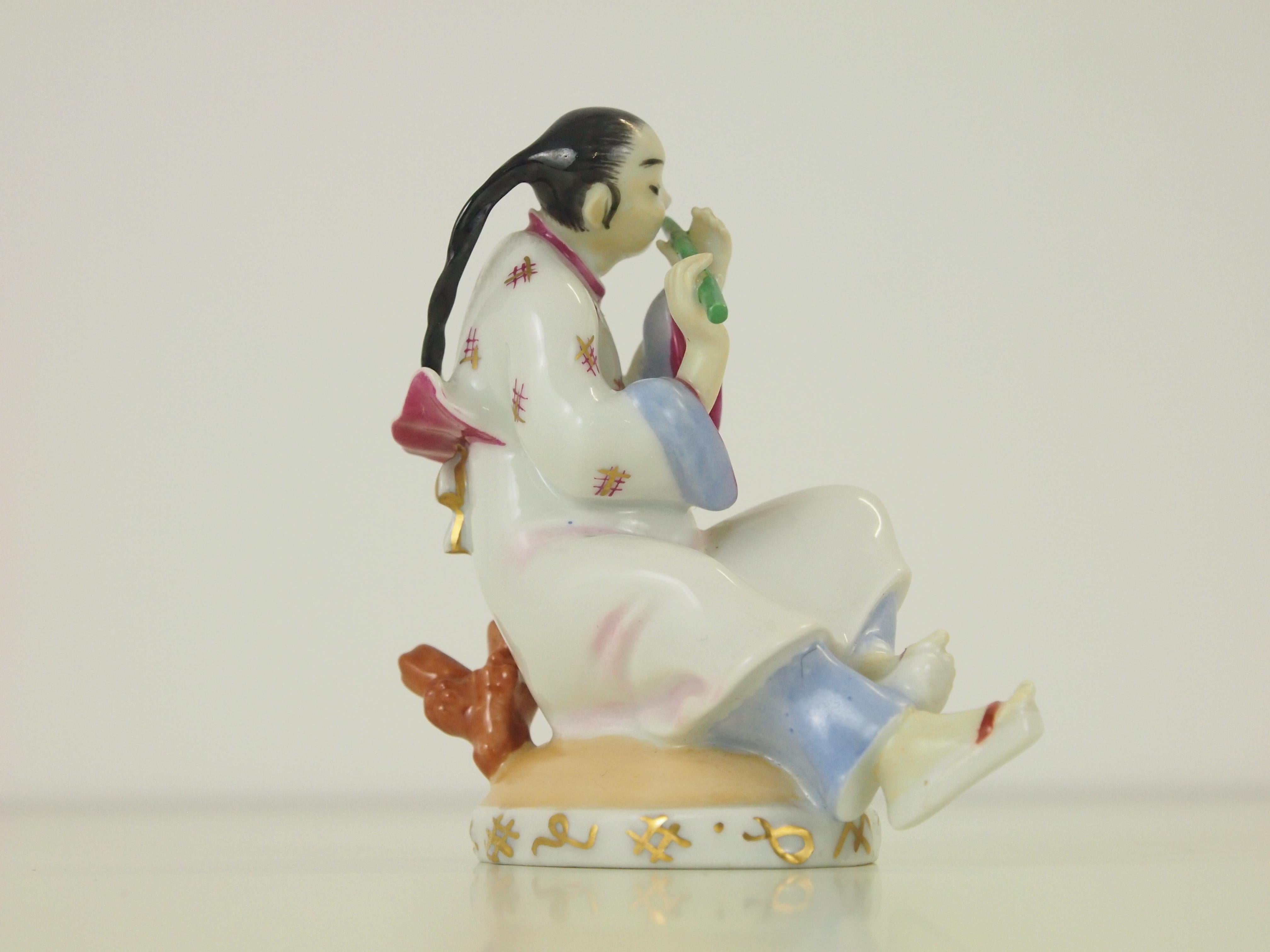 Austrian Augarten Wien Porcelain Figurine of a Chinese Man with Flute For Sale