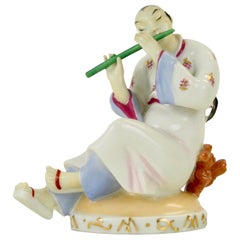 Retro Augarten Wien Porcelain Figurine of a Chinese Man with Flute