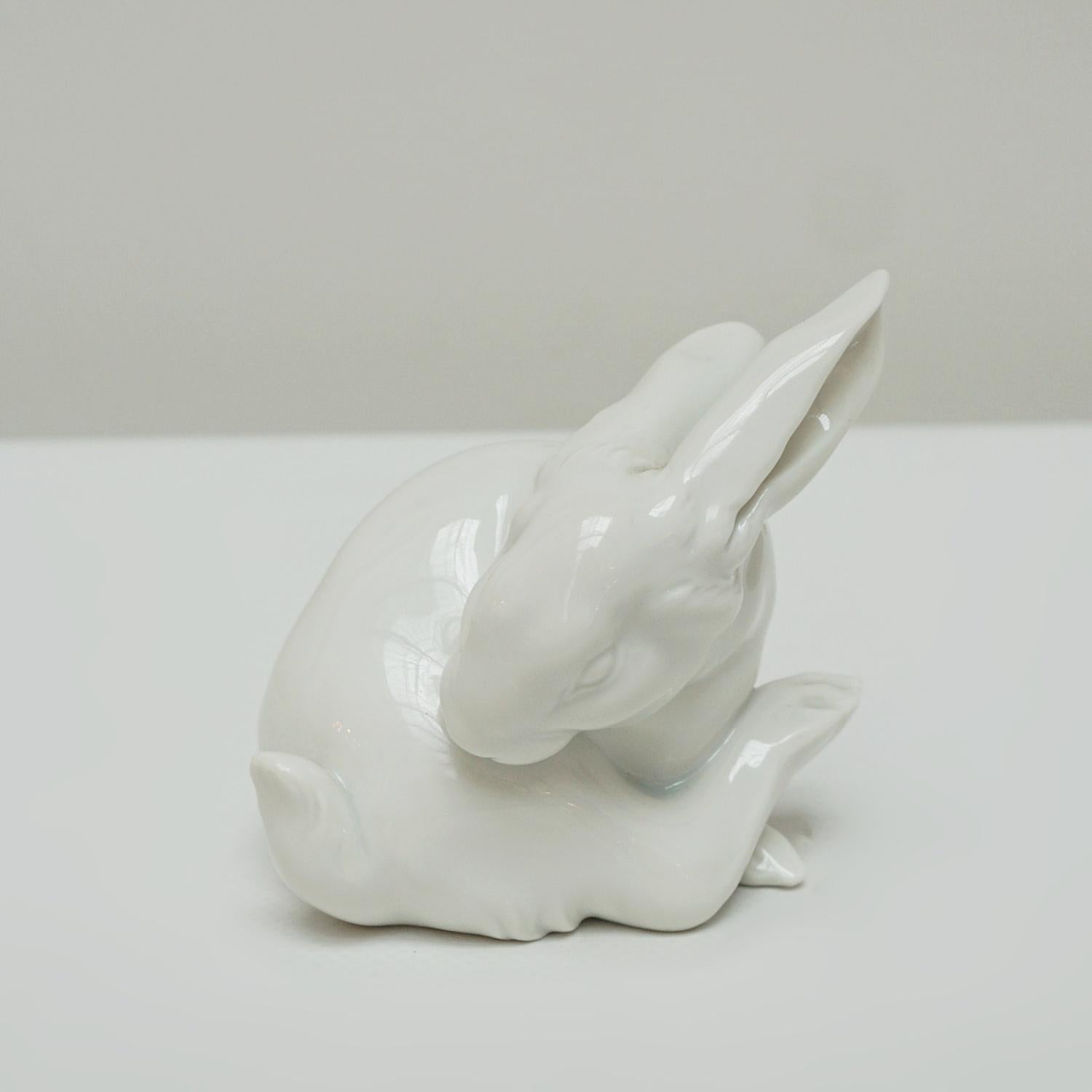 A porcelain figure of a rabbit preening itself. Manufactured by the Augarten Porcelain Manufactory in Vienna. Marked, numbered and dated to underside.

Origin: Austrian

Date: 1934

Item Number: 0707231