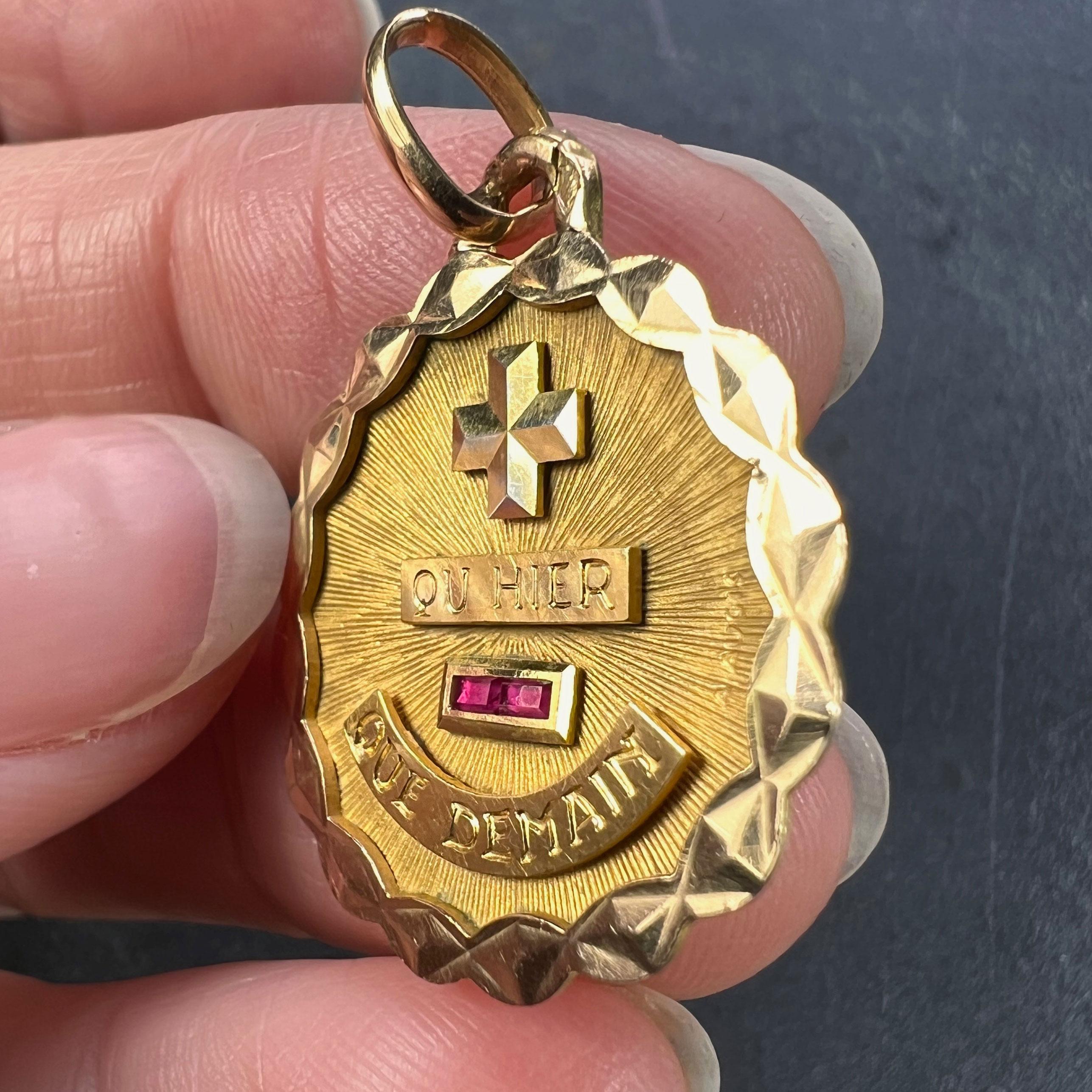 Augis French More Than Yesterday Ruby 18K Yellow Gold Love Charm Pendant In Good Condition In London, GB