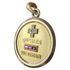 Augis French More Than Yesterday Ruby Diamond 18K Yellow Gold Love Charm Pendant