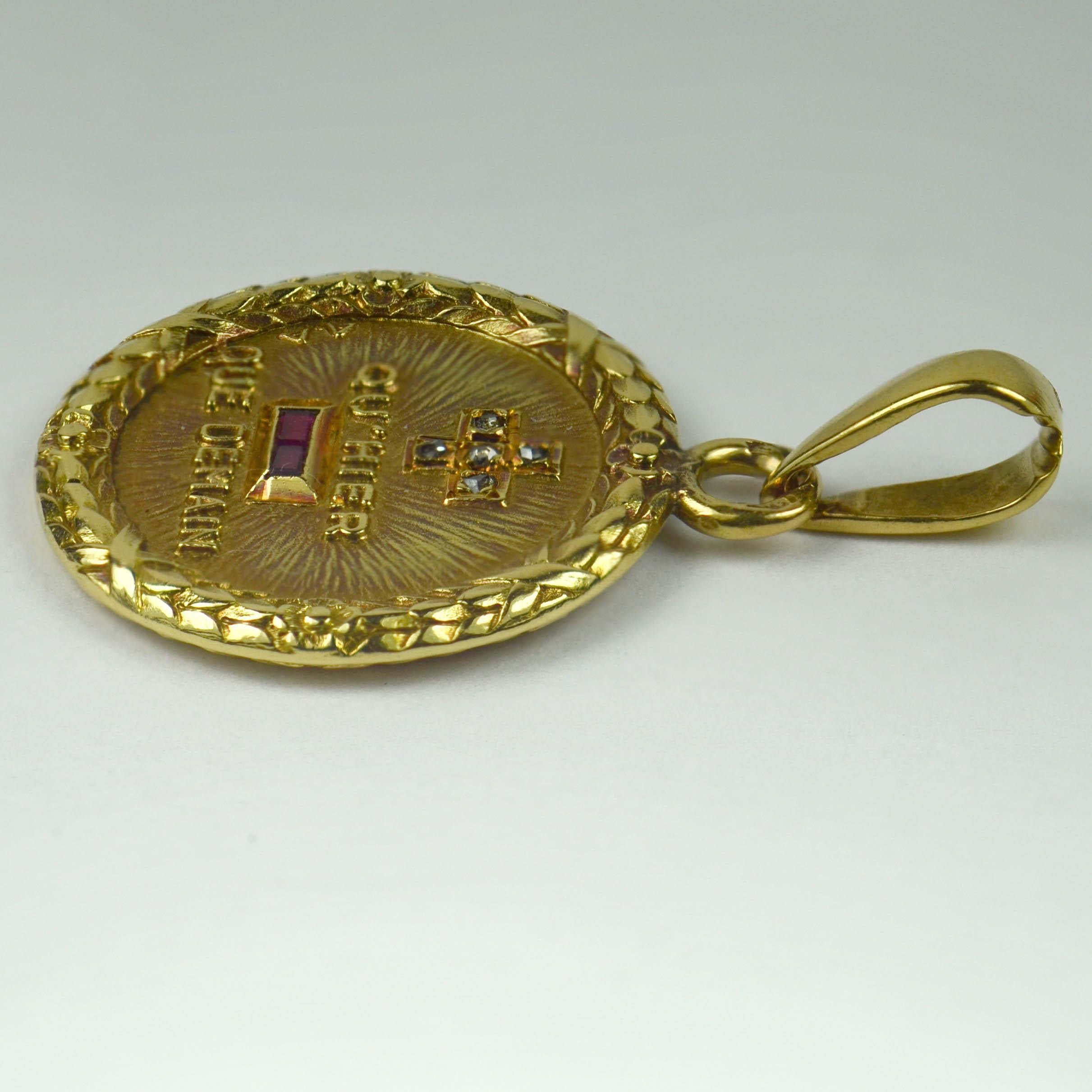 Rose Cut Augis French More Than Yesterday Ruby Diamond Yellow Gold Love Charm Pendant