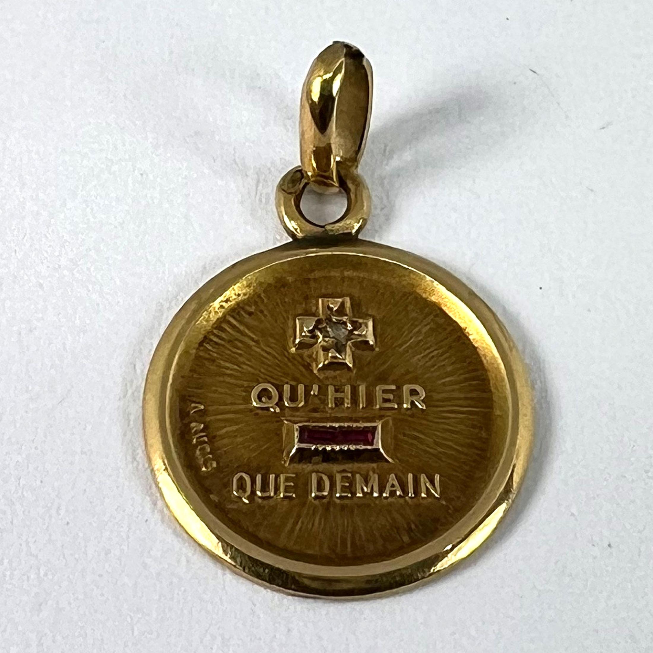 Augis French Plus Hier Ruby Diamond 18K Yellow Gold Love Charm Pendant ...
