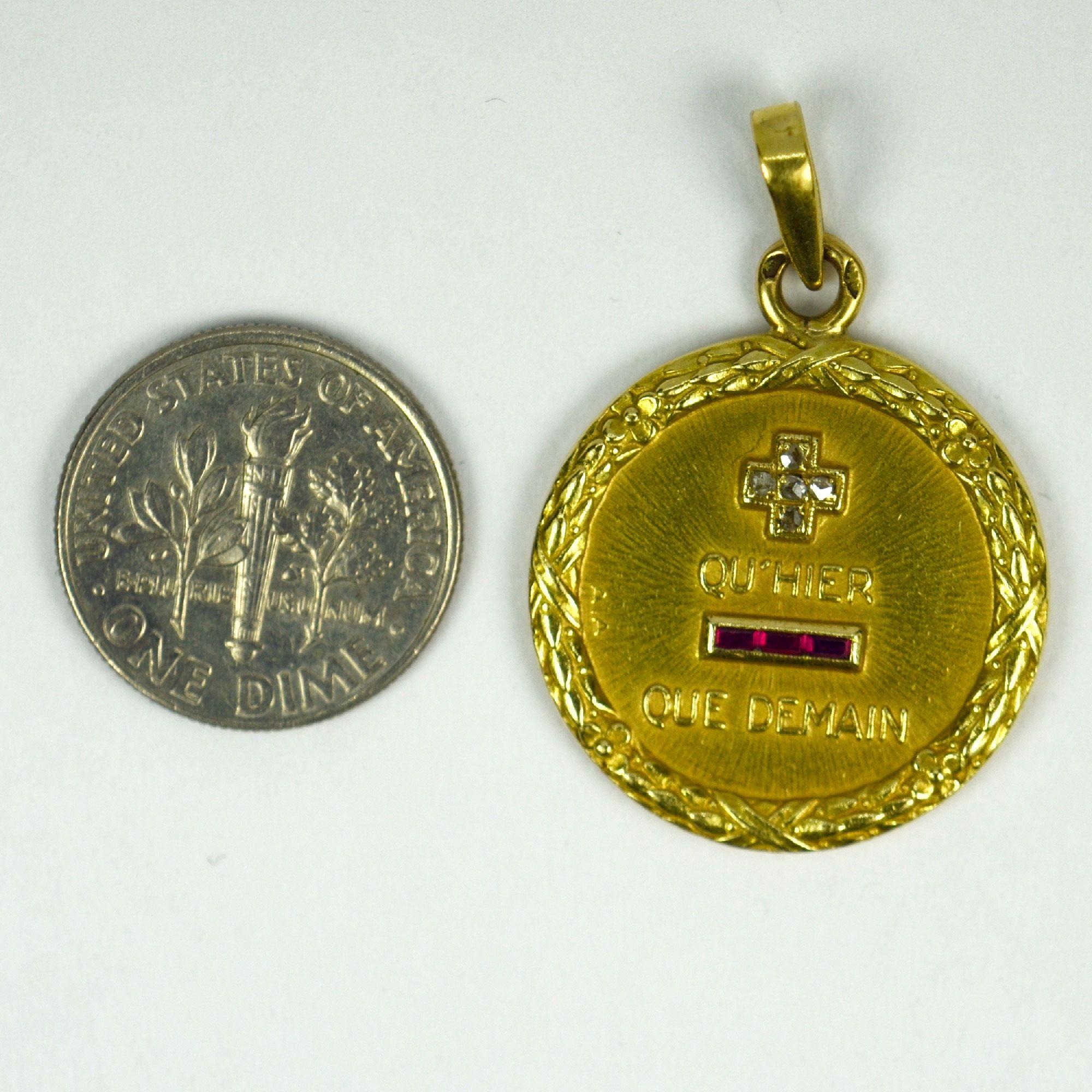 Augis French Plus Hier Ruby Diamond 18K Yellow Gold Love Charm Pendant In Good Condition In London, GB