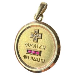 Augis French Plus Hier Ruby Diamond 18K Yellow Gold Love Charm Pendant