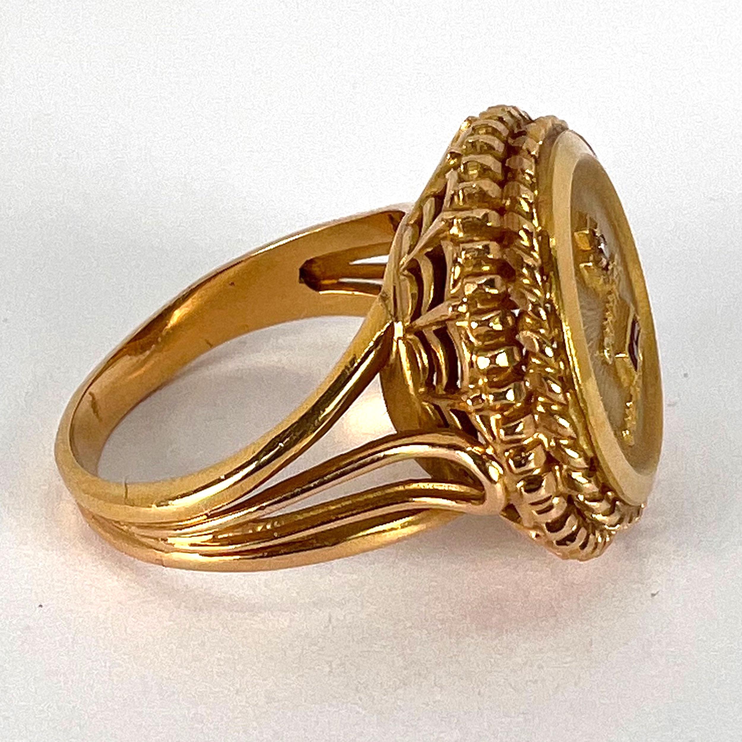 Augis French Plus Hier Ruby Diamond 18K Yellow Gold Love Token Ring 5