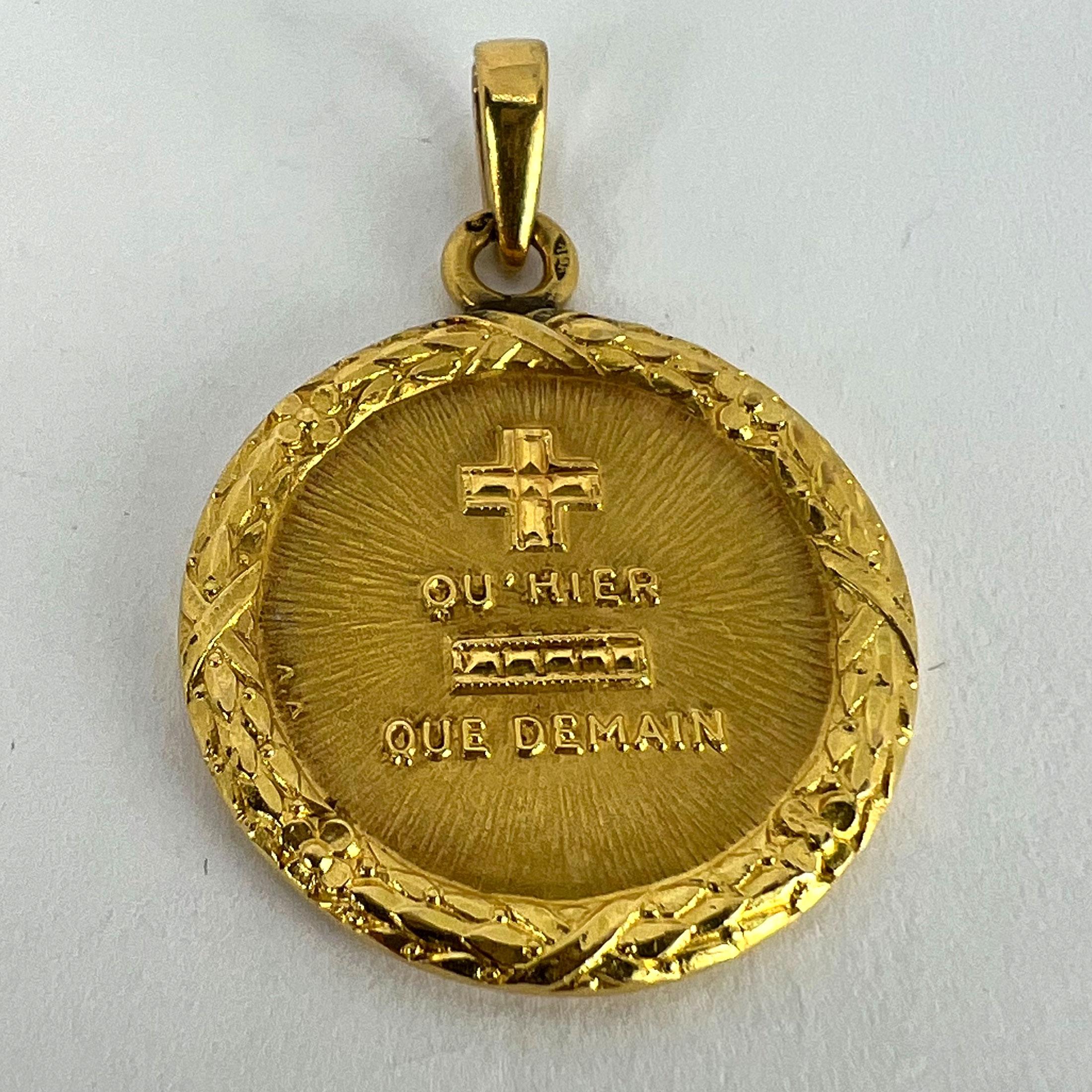 Augis French Plus Qu’Hier More Than Yesterday 18K Yellow Gold Love Medal Pendant For Sale 8