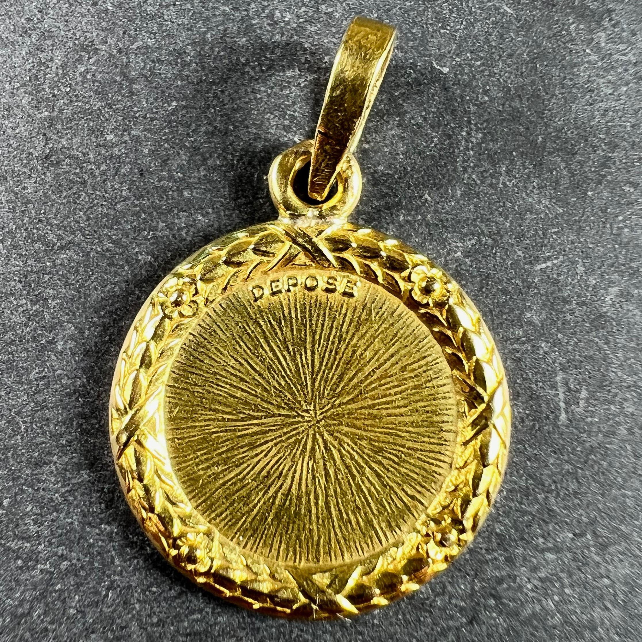 Augis French Plus Qu’Hier More Than Yesterday 18K Yellow Gold Love Medal Pendant In Good Condition For Sale In London, GB