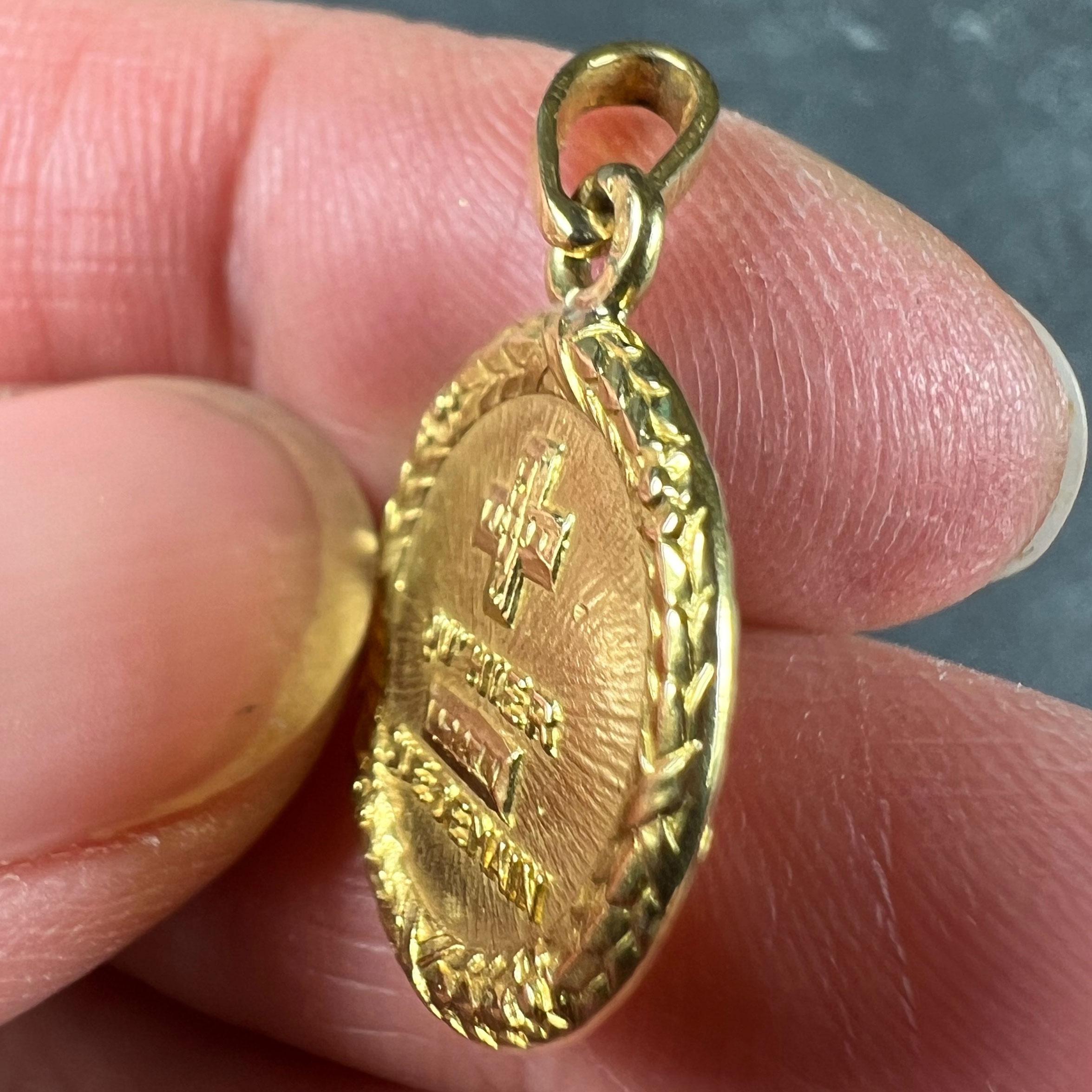 Augis French Plus Qu’Hier More Than Yesterday 18K Yellow Gold Love Medal Pendant For Sale 2