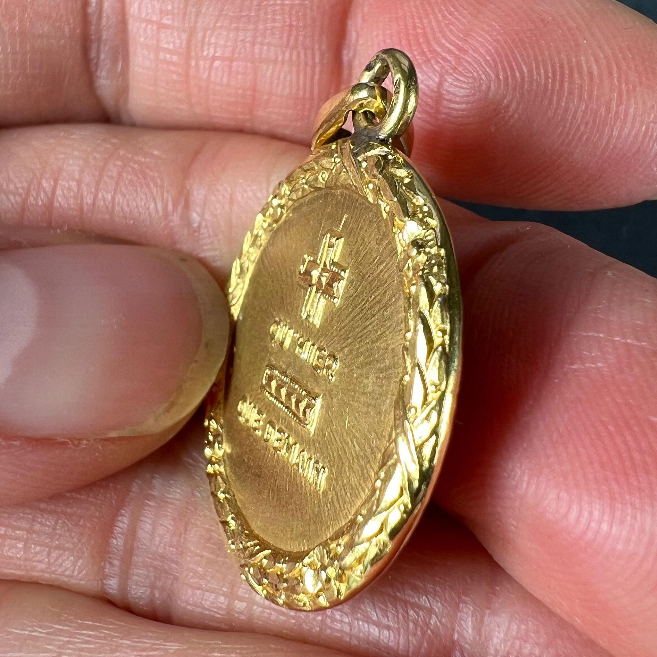 Augis French Plus Qu’Hier More Than Yesterday 18K Yellow Gold Love Medal Pendant For Sale 3