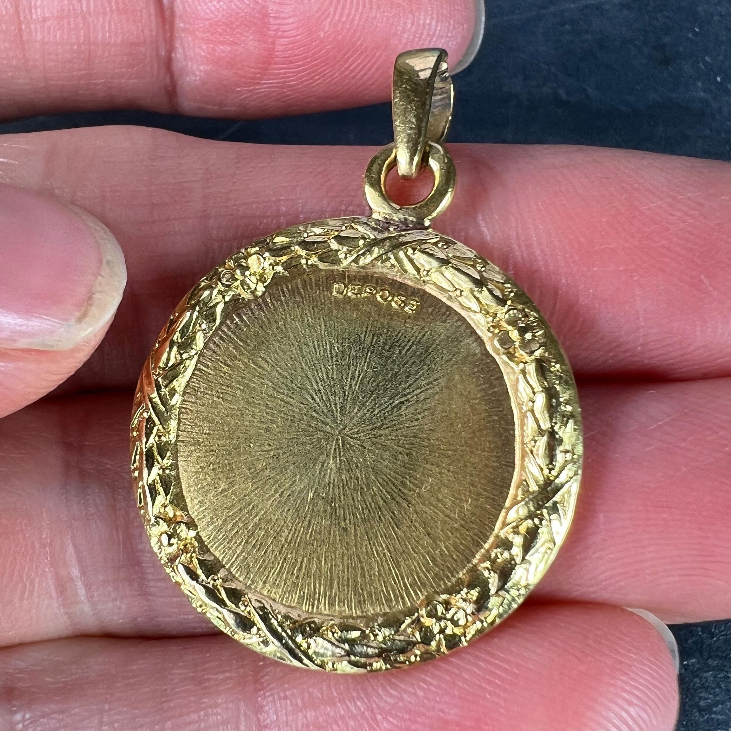 Augis French Plus Qu’Hier More Than Yesterday 18K Yellow Gold Love Medal Pendant For Sale 5