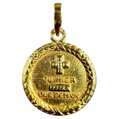 Vintage Augis French Plus Qu’Hier More Than Yesterday 18K Yellow Gold Love Medal Pendant