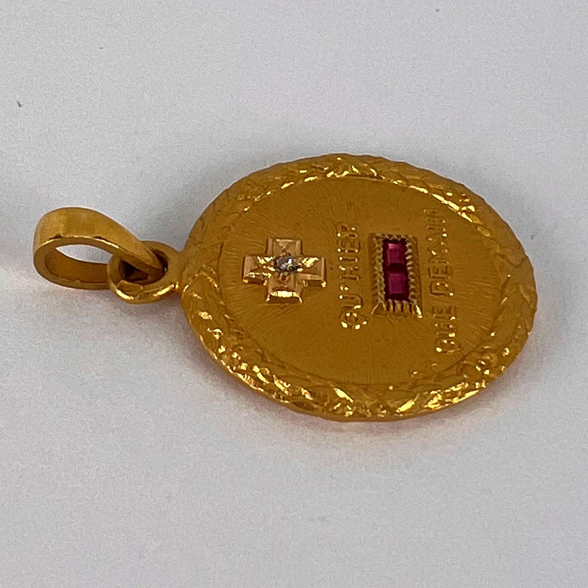 Augis French Plus Qu’Hier Ruby Diamond 18K Yellow Gold Love Charm Pendant For Sale 5