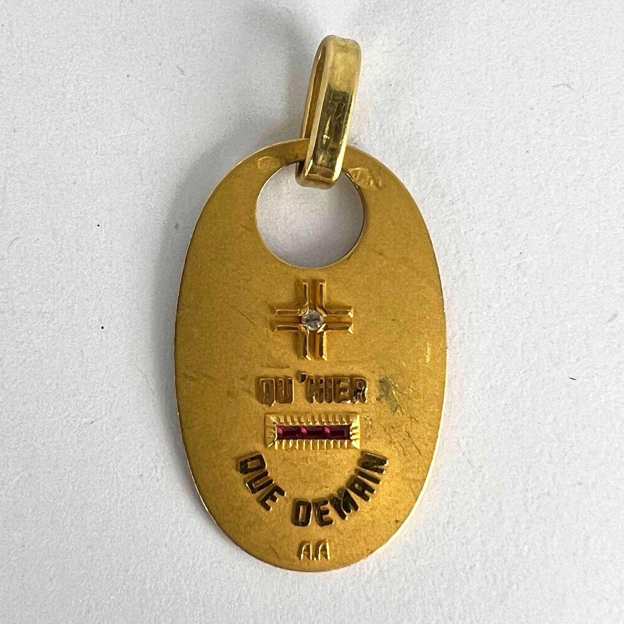 Augis French Plus Qu’Hier Ruby Diamond 18K Yellow Gold Love Charm Pendant For Sale 4