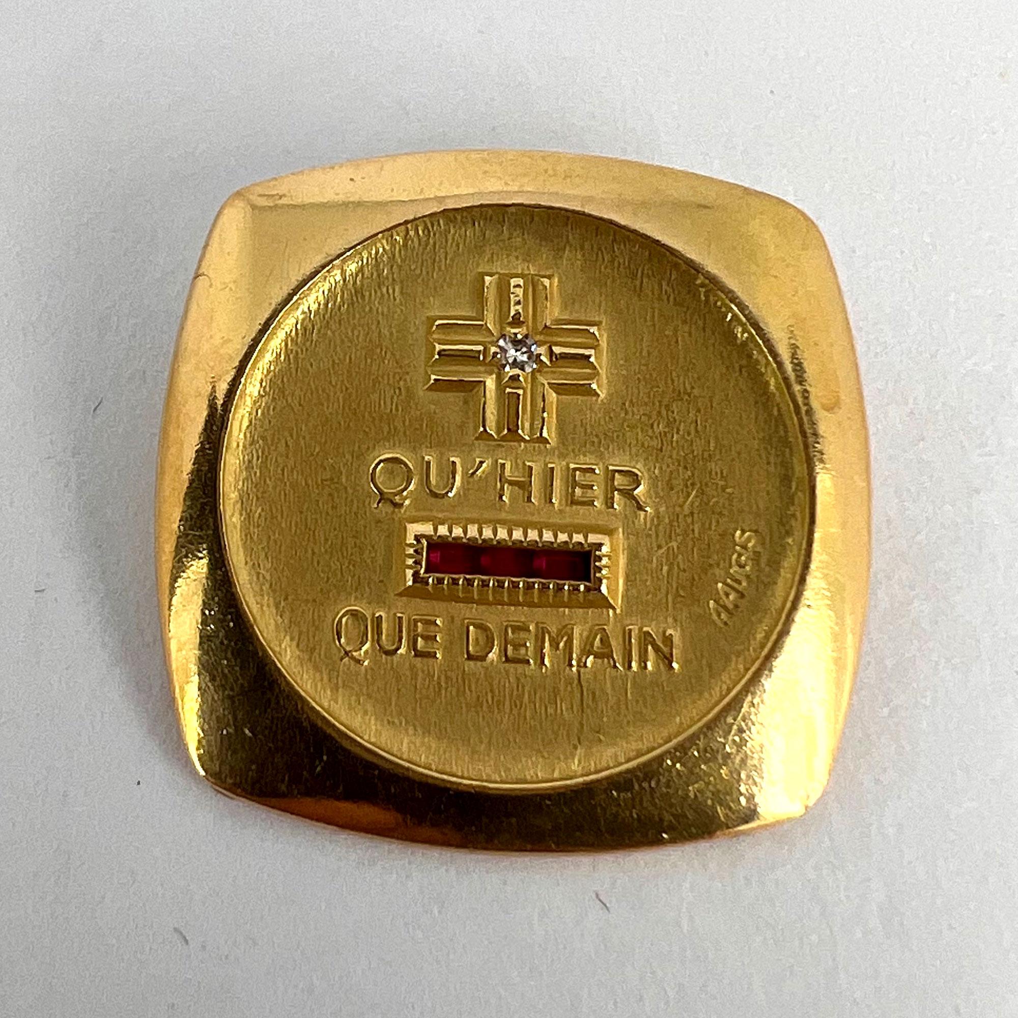 Augis French Plus Qu’Hier Ruby Diamond 18K Yellow Gold Love Charm Pendant For Sale 8