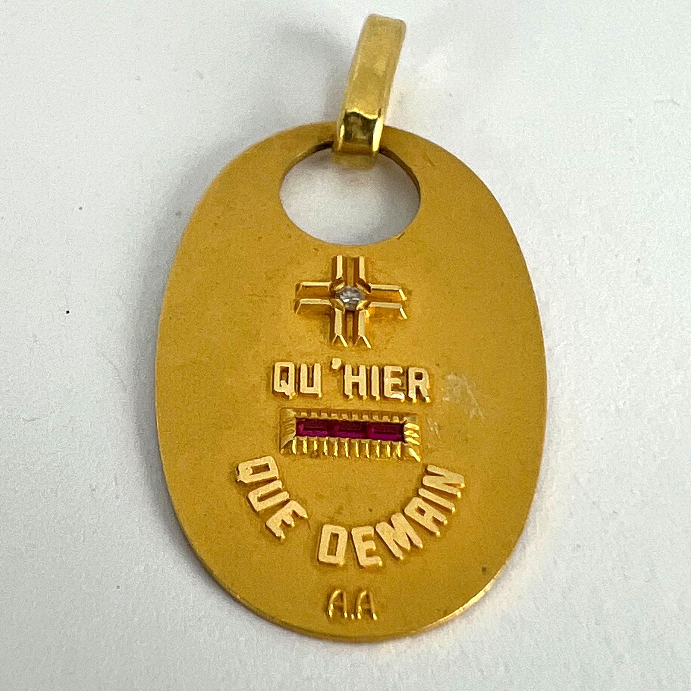 Augis French Plus Qu’Hier Ruby Diamond 18K Yellow Gold Love Charm Pendant For Sale 6
