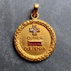 Augis French Plus Qu’hier Ruby Diamond 18k Yellow Gold Love Charm Pendant