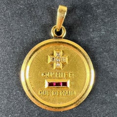 Augis French Plus Qu'Hier Ruby Diamond 18K Yellow Gold Love Charm Pendant