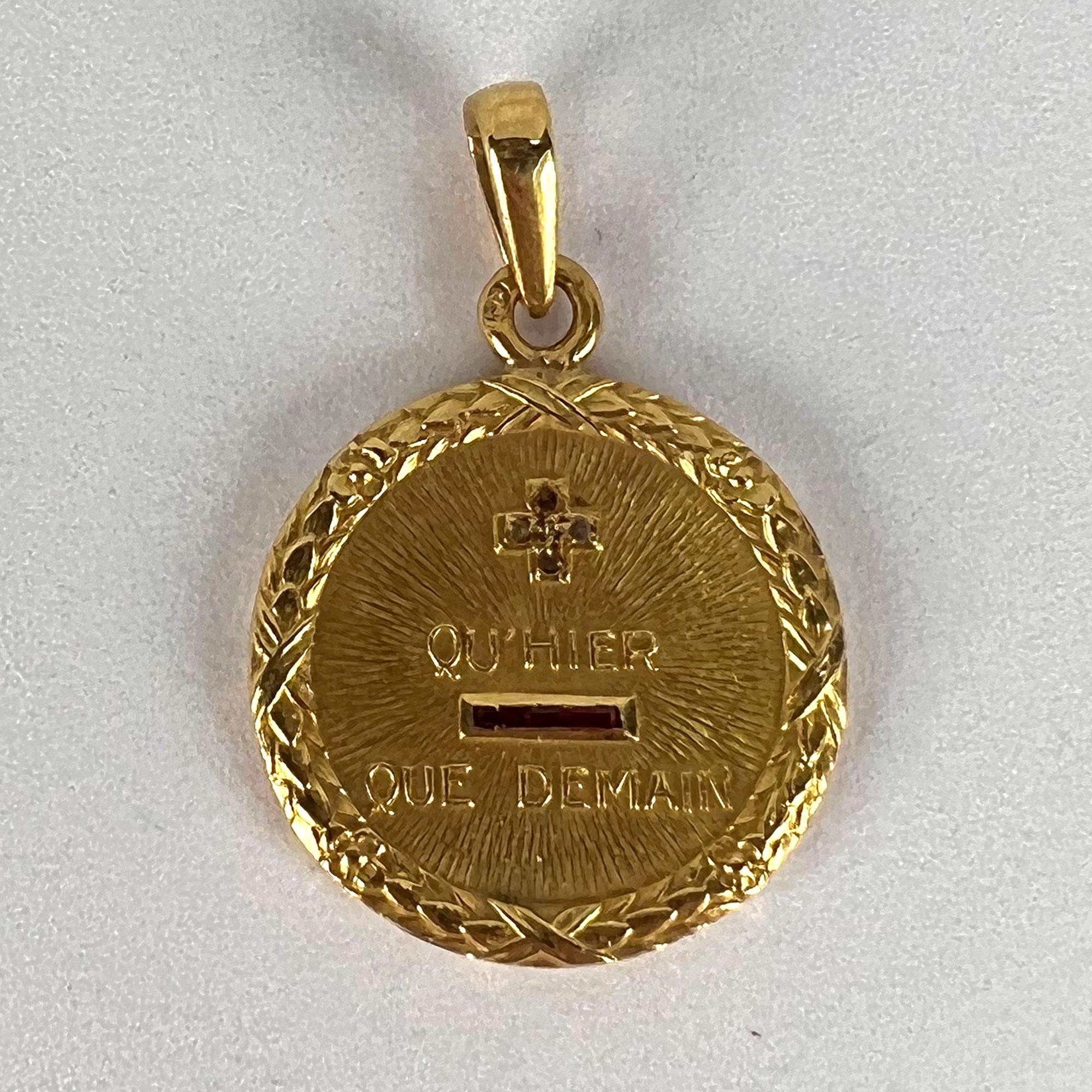 Women's or Men's Augis French Plus Qu’hier Ruby Diamond 18K Yellow Gold Love Charm Pendant