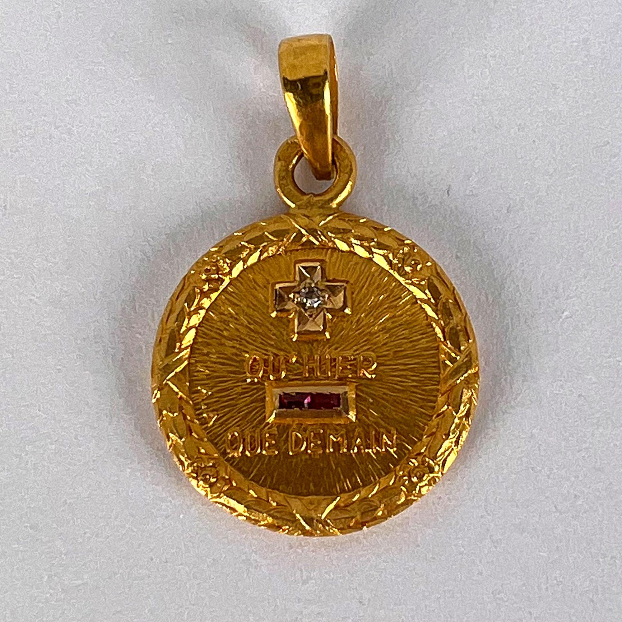 Women's or Men's Augis French Plus Qu’Hier Ruby Diamond 18K Yellow Gold Love Charm Pendant