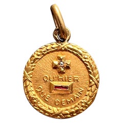 Augis French Plus Qu’hier Ruby Diamond 18K Yellow Gold Love Charm Pendant