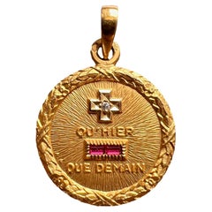 Augis French Plus Qu’Hier Ruby Diamond 18K Yellow Gold Love Charm Pendant