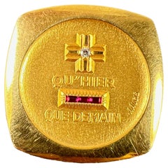 Augis French Plus Qu’Hier Ruby Diamond 18K Yellow Gold Love Charm Pendant
