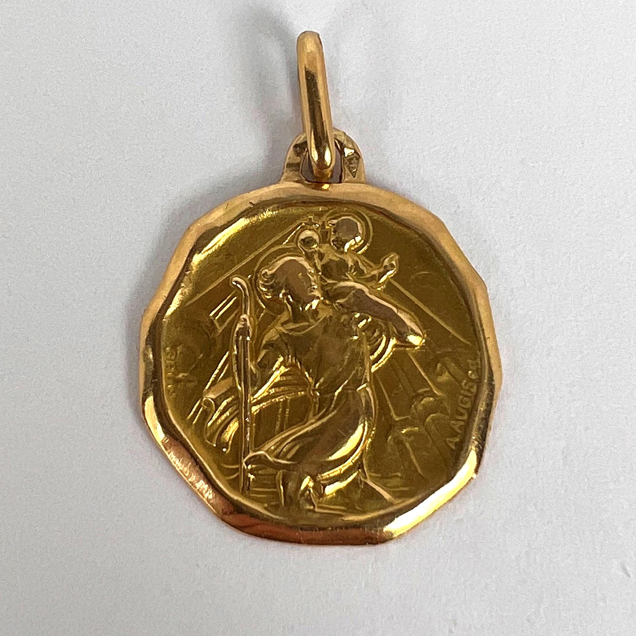 Augis French Saint Christopher 18k Yellow Gold Charm Pendant 7