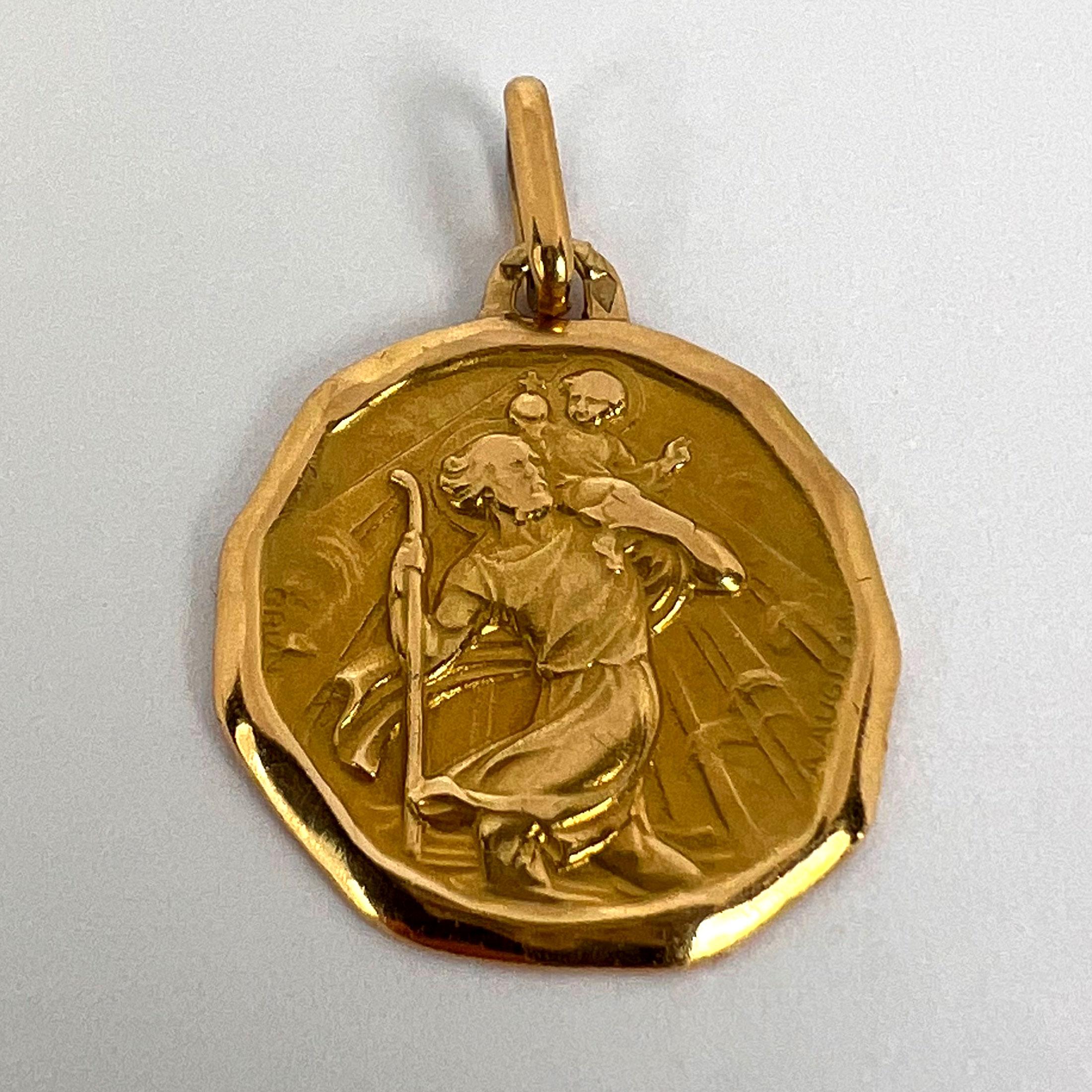 Augis French Saint Christopher 18k Yellow Gold Charm Pendant 8
