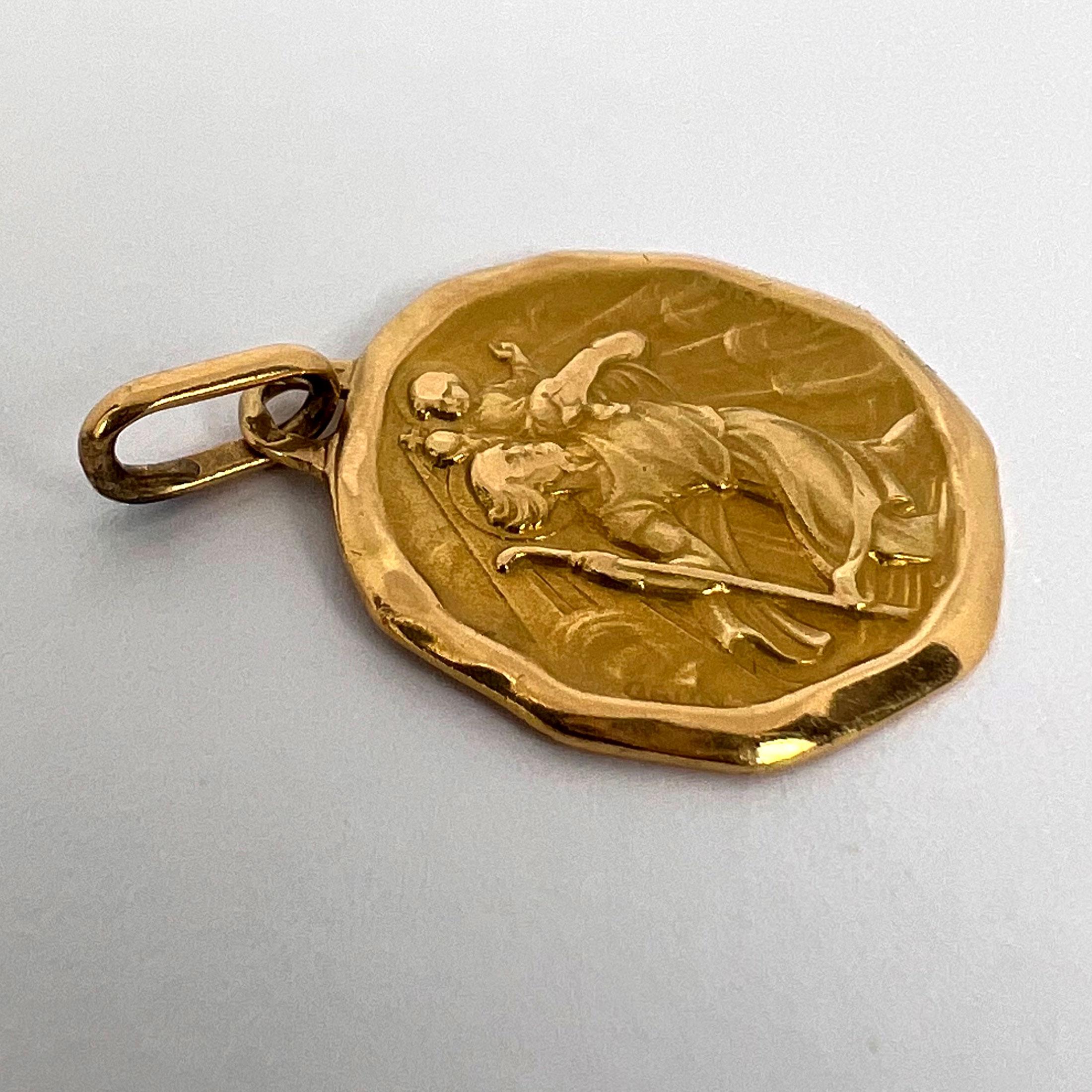 Augis French Saint Christopher 18k Yellow Gold Charm Pendant 10
