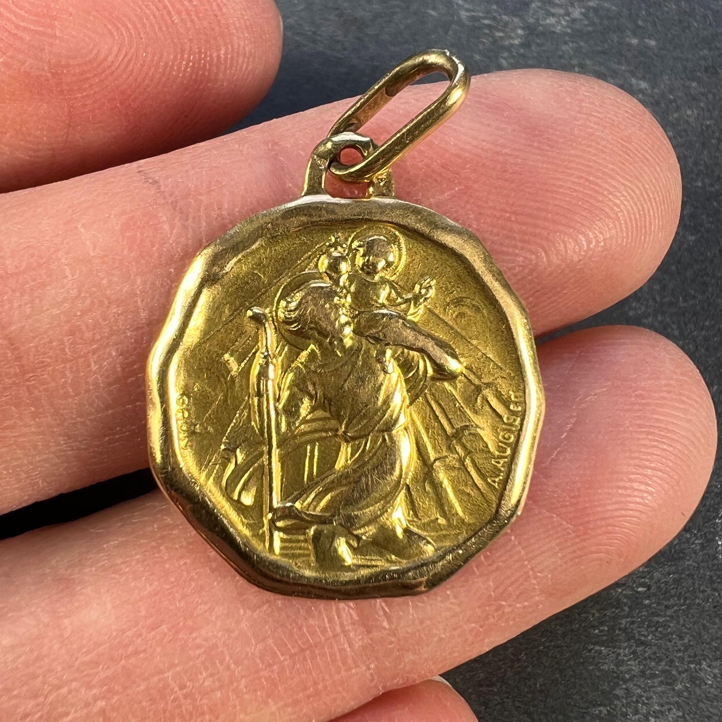 Augis French Saint Christopher 18k Yellow Gold Charm Pendant 1